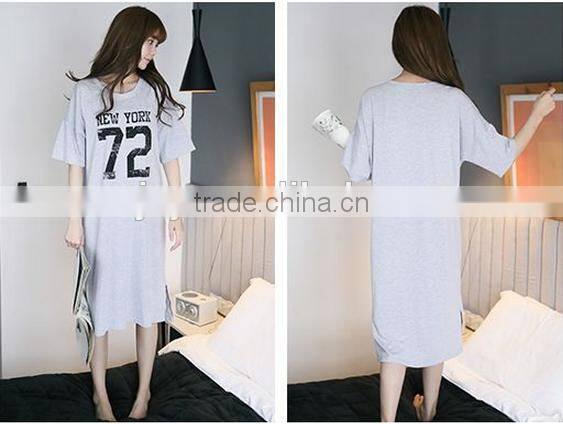 Female model of grey number printed nightgown