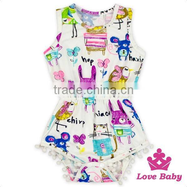 2LLY-090 Lovebaby punjabi suits online printed pattern sleeveless pom pom romper