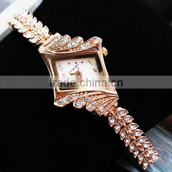 Women's Luxury Rhinestone Watchcase Rose Gold Steel Bracelet Watch