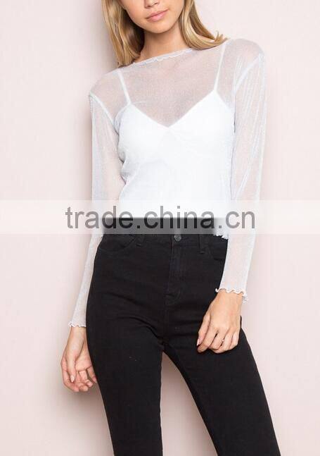 Runwaylover 111 2017 Ladies Sexy Long Sleeve Transparent Blouse