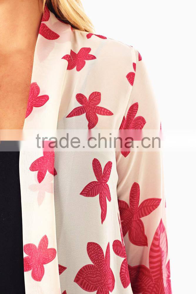 PINK FLOWER PRINTED CHIFFON MATERNITY CARDIGAN