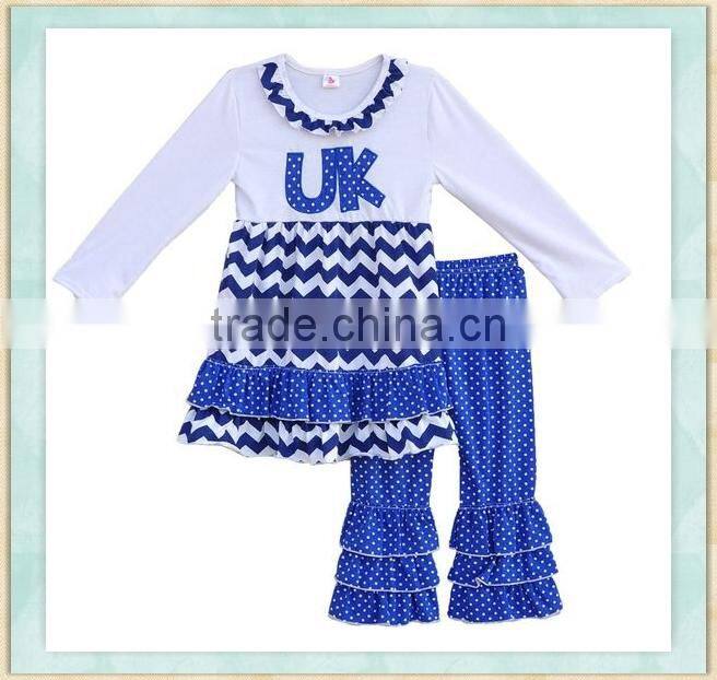 2017 women clothes 1st birthday bule white top and white dots toddler outfit