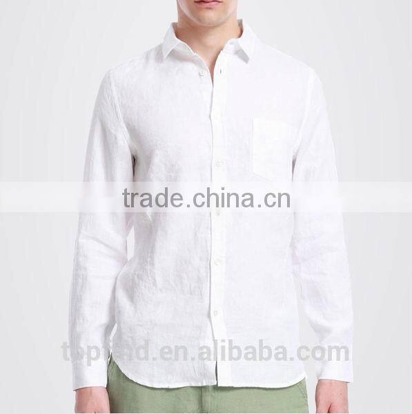 Fashion classic long sleeve casual linen 35% and cotton 65% Garment Wash soft man shirt