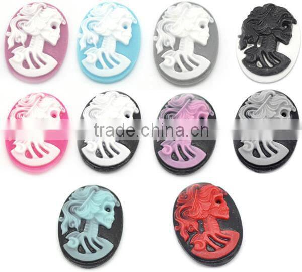 Mixed Resin Halloween Skull Pattern Oval Cameo Embellishment Findings 25x18mm0