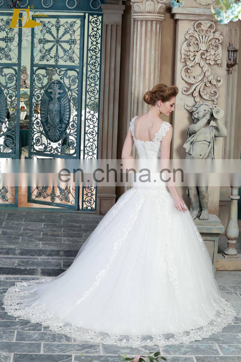 ED Elegant Sweetheart Lace Straps Mermaid Beaded Appliqued Wedding Dress Bridal Gown