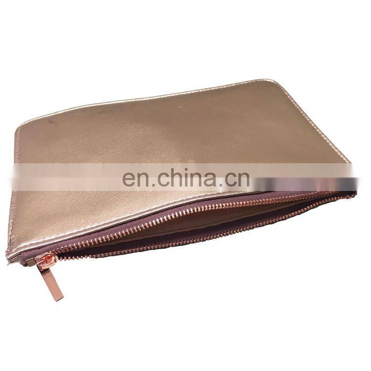 PU Rose Gold Metalic Makeup Bag Travel Girl Toiletry Bag Zip Lock Bag