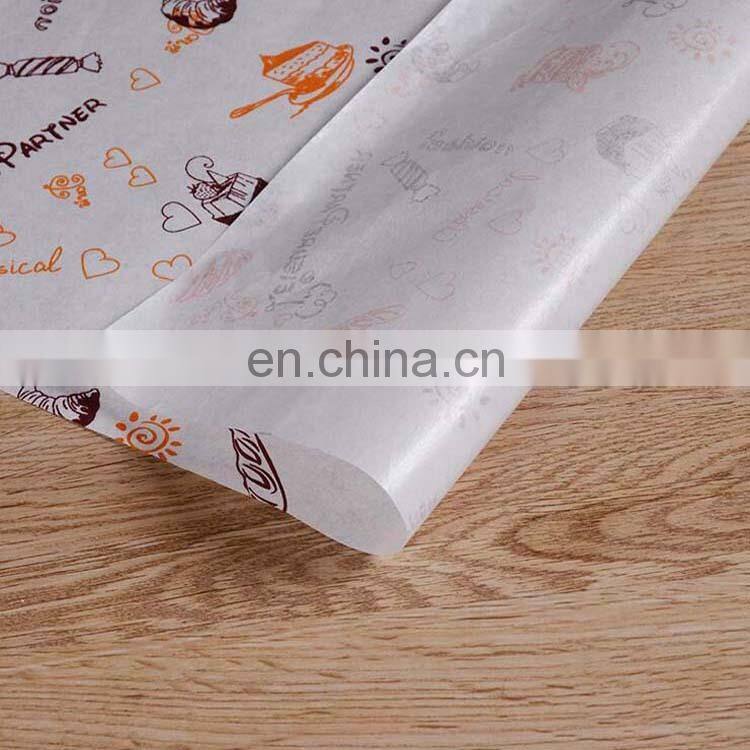 Custom Printing Grease proof paper food grade waterproof wax paper for braed/toast/baguette/cake packaging
