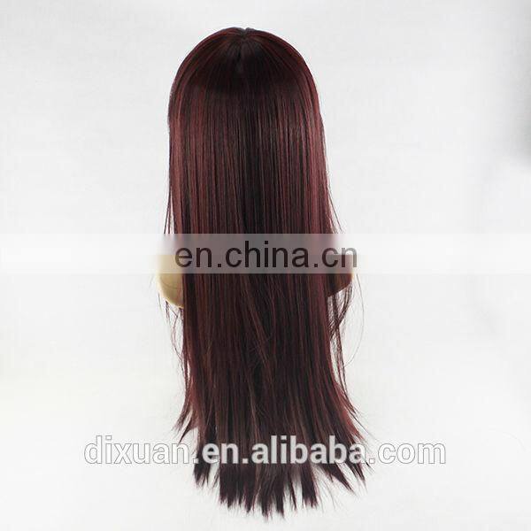 girls wig oblique long straight hair fluffy bangs high temperature wire wig