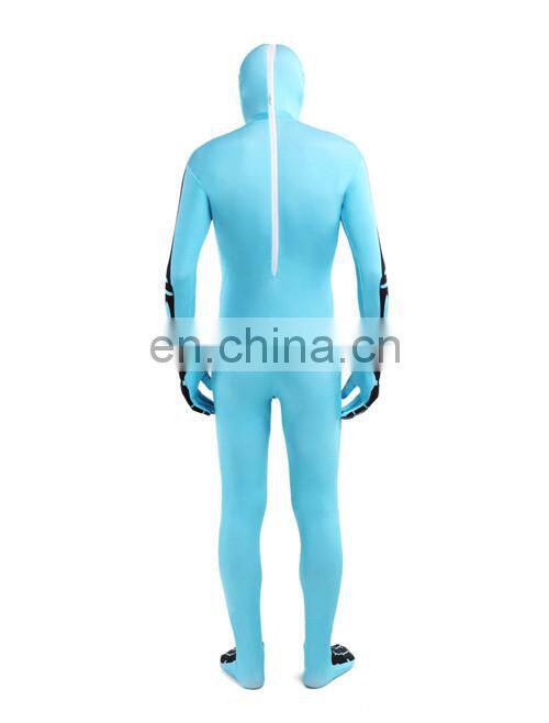 Lake Blue Zentai Full Body Lycra Spandex Skull Unisex Adult Party Cosplay Costume