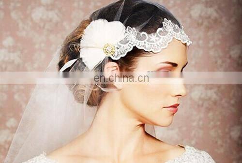 Newest Design! High Quality Bridal Feather Headpiece Crystal Wedding Head Decoration And Mid-length Veil With Lace For Women