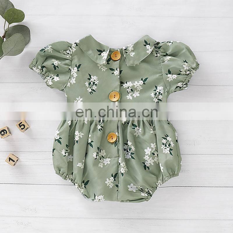 Newborn Baby Girl Doll Collar green Floral Bodysuit short sleeve Jumpsuit summer casual cotton Outfits Sunsuit