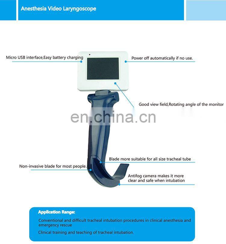 Good view field 2.5 inch LCD screen disposable or reusable blades video laryngoscope set