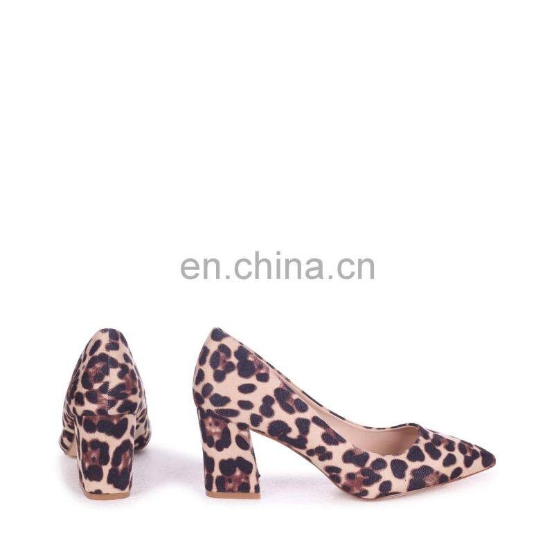 Women classic pointed toe block heel sexy pumps leopard print sandals ladies footwear shoes