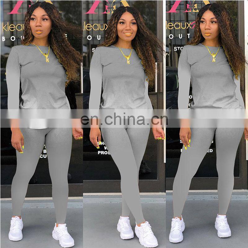 Wholesale custom autumn and winter women's new gradient round neck long-sleeved home casual sports suit jogging stacking pants