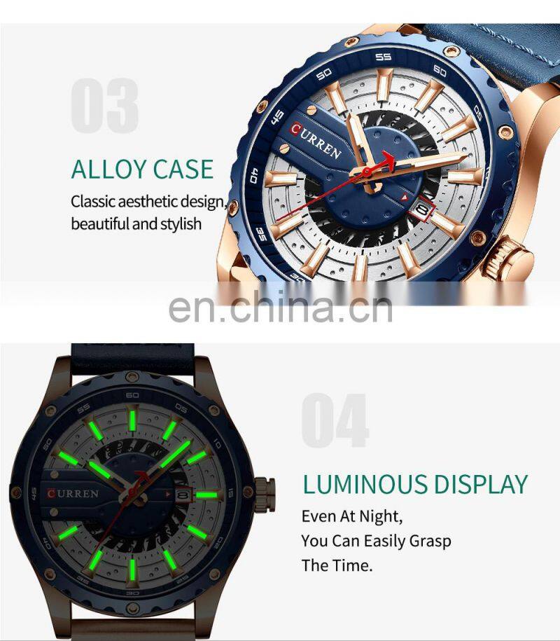 Curren 8374 Nice Quartz Watches for Men Analog Fashion Leather Unusual Custom Brand Watch
