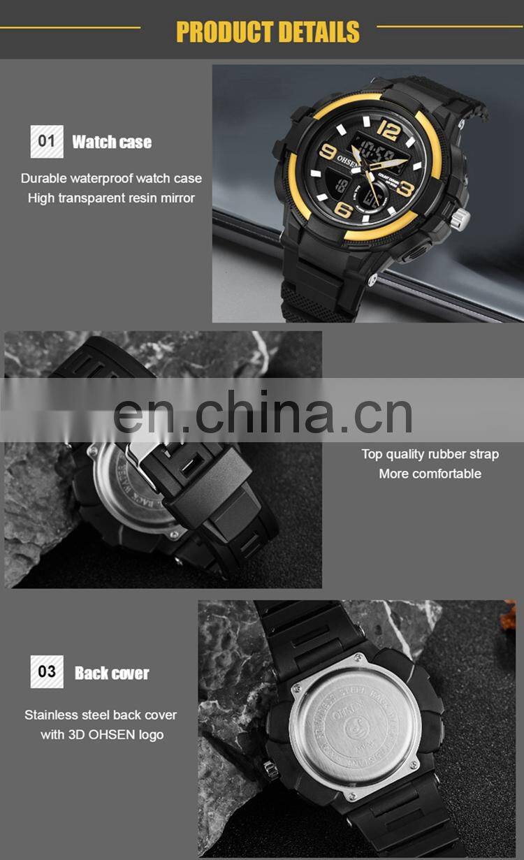 OHSEN AD1902 Men Analog Digital Watches Silicone Strap Chronograph Stopwatch Water resist Sport Watch