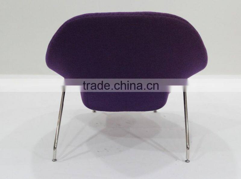 replica relaxing fiberglass materail stainless steel frame wool fabric womb chair with ottoman by Eero Saarinen