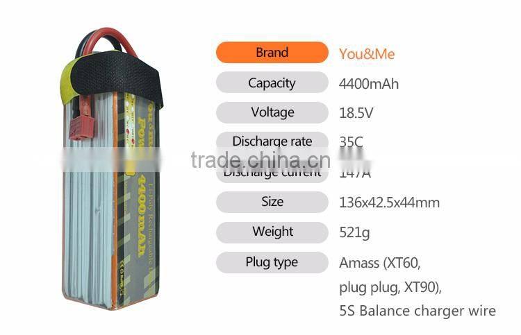 Rc lipo battery 5s 4400mah 18.5V lithium batteries
