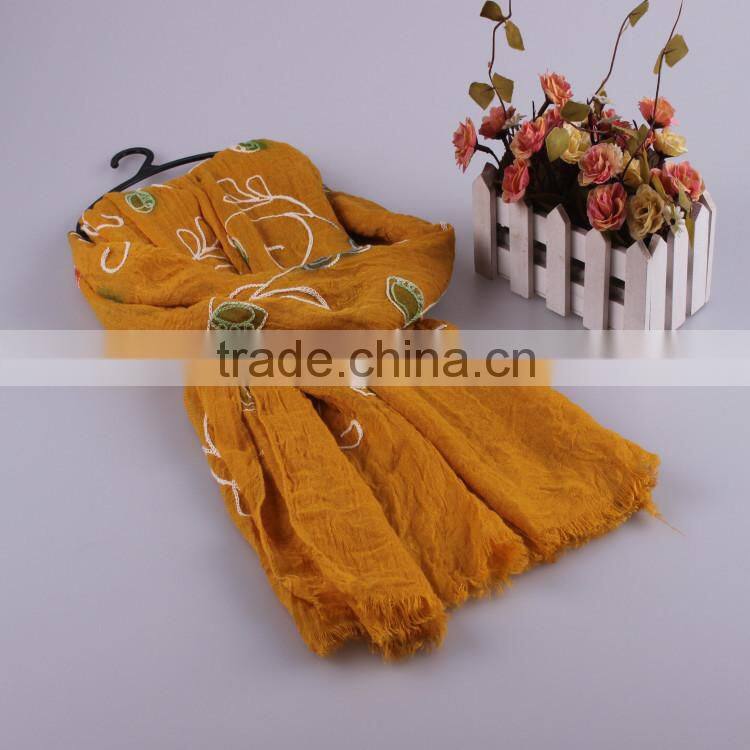 Wholesale Women Fashion Flower Embroidery Design Tassel Cotton Winter Scarf