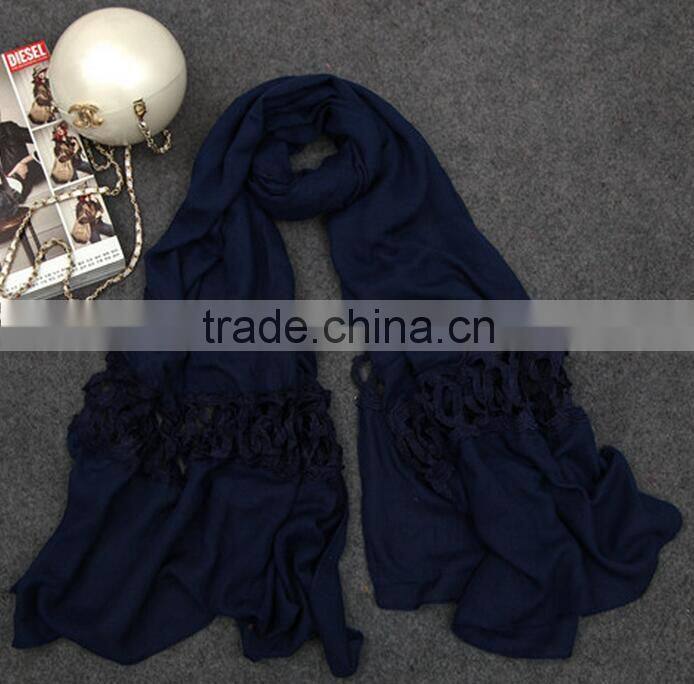 Wholesale New Korean Fashion Cotton Plain Ladies Lace Neck Scarf