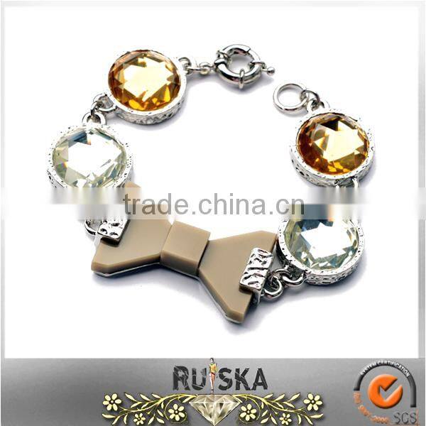 White And Champagne Crystals Acrylic Bowknow Bracelet