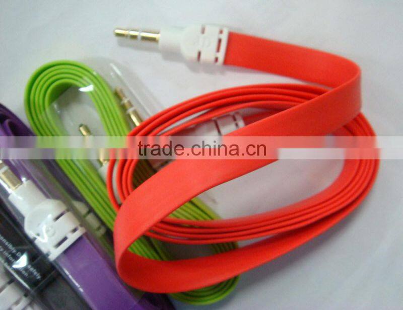 Gold plated Flat aux audio cable 3.5mm audio cable braided 3.5mm stereo jack cable