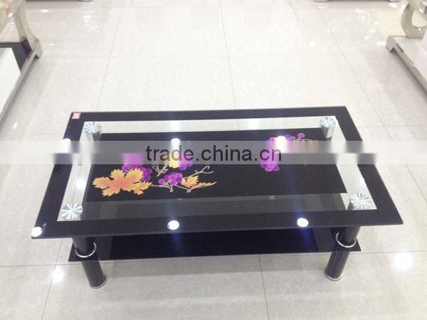 glass top stainless steel base coffee table HY-1005