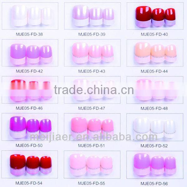 Pink flower half french half floral fingernail false designed nail tips