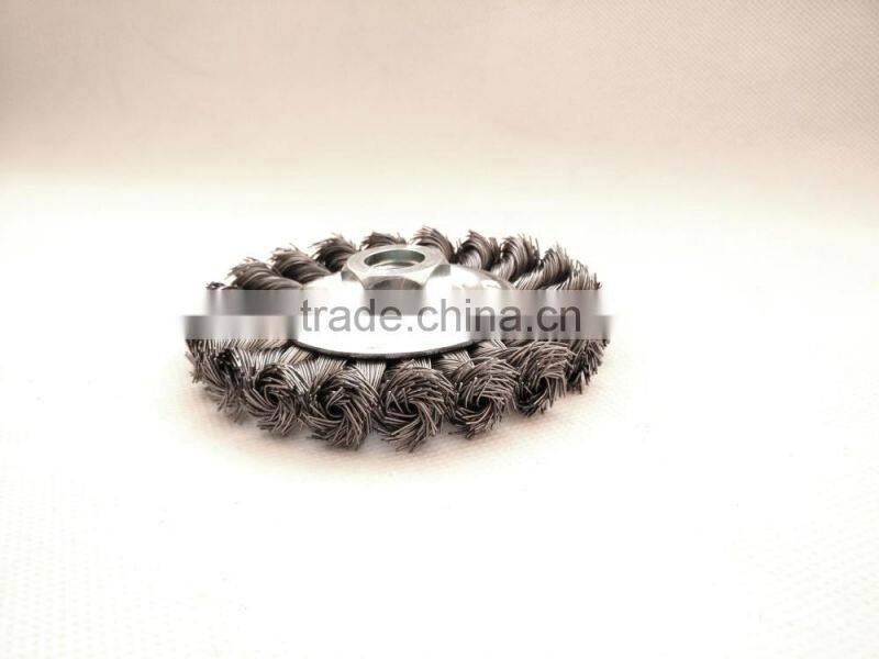 Twist knot wheel brushes with thread, diameter 100mm or 4"
