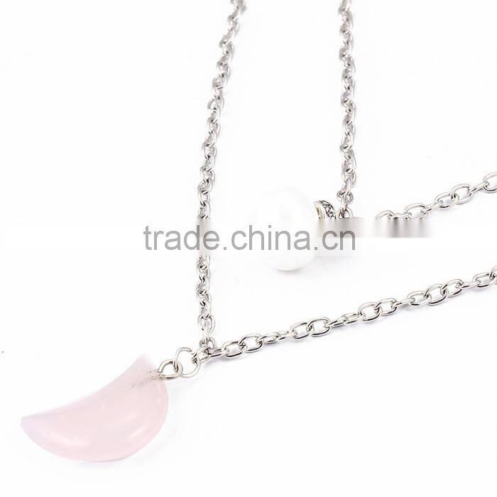 Cute pink moon pendant pearl jewelry latest design girls top necklace