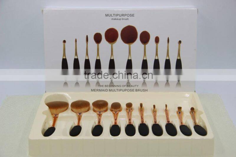 Factory directly super soft black rose gold oval makeup brush 10pcs with rose gold package