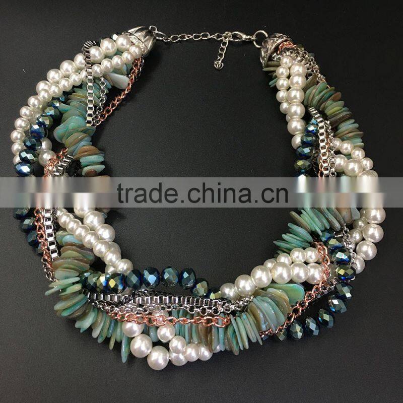 European And American Big Crystal Shell Multilayer Woven Exaggerated Pendant Necklace