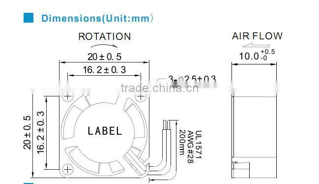 20*20*10mm high air flow ventilation fan / dc cooling axial fan 5v 12v