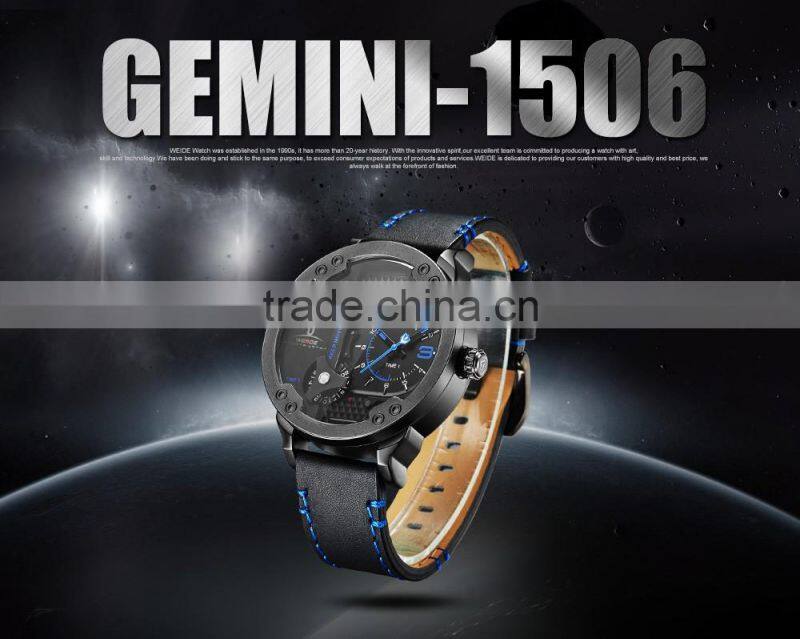 WEIDE Luxury Watch Brand Men Quartz Watches Genuine Leather Watch Strap Waterproof Casual Wrist Watches Men
