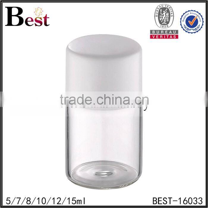 5 / 7 / 8 / 10 /12ml insert, plug sealing type clear tube glass bottle with white plastic cap