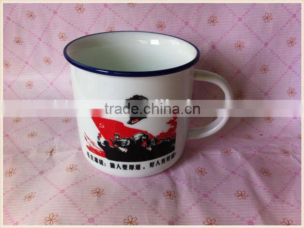 enamel porcelain cup has customize logo enamel mug