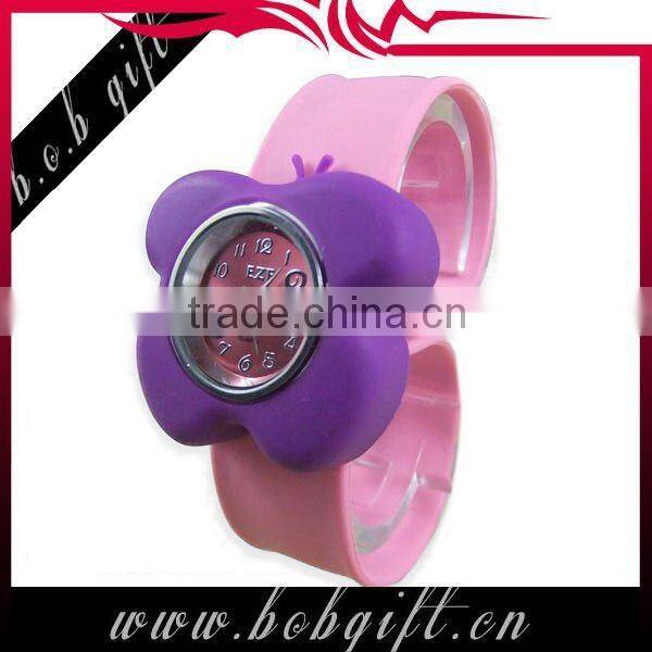 2014 cute butterfly shaped silicone snap band watches for kids