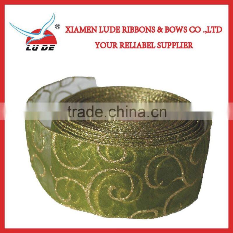 hot sale gold wired edge decorative Christmas ribbon