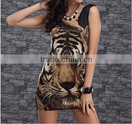 C7068 Sales $2.5 shortd women dress 6 colors women summer dress tiger leopard sexy dress casual printe