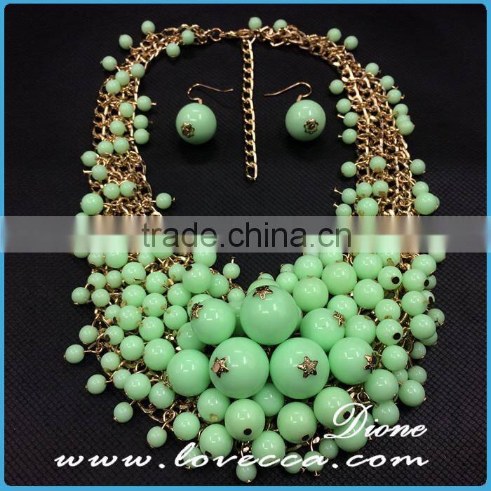 Green beads stones luxury bohemian bib collar exaggerate beaded charms necklace