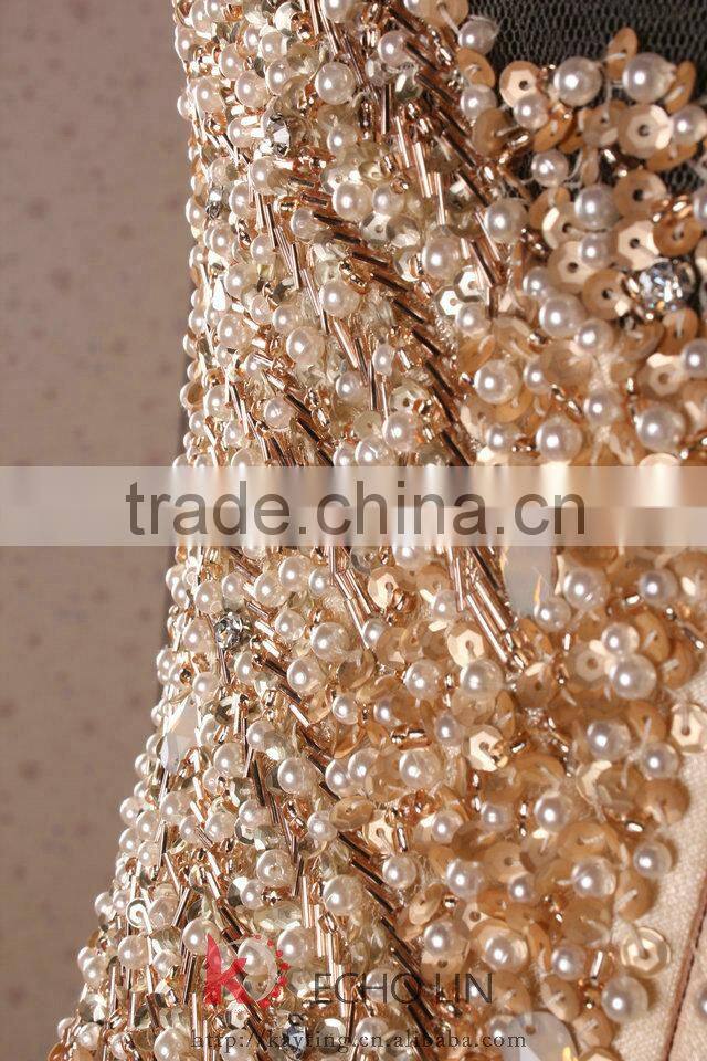 Exquisite Beaded sexy embroidered backless pleated cap sleeveless evening gown formal dress patterns for girls