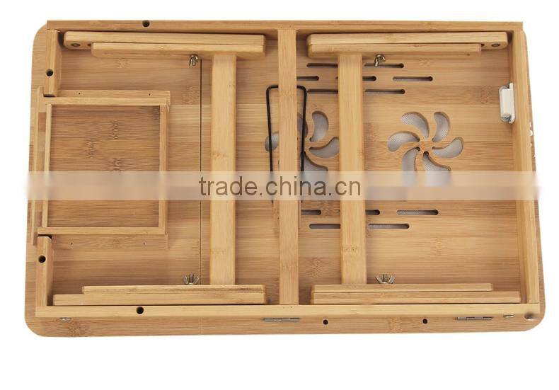 Bamboo Multi-Position Adjustable Laptop Computer Desk & Serving Bed Tray With Drawer
