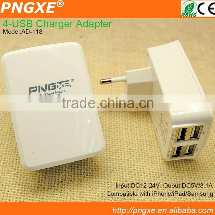 5V 3100MA 4usb port travel charger with UK/US/EU for mobile phone