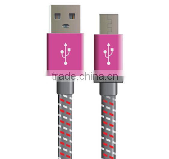 Durable Colored Micro Usb Charger Cable With Nylon Braided For Mobile Phone