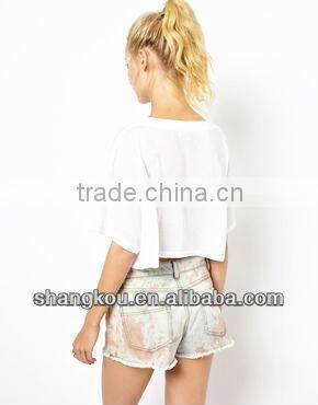 2013 high fashion design women summer Champs Elysees Cropped T-Shirt crop tops and blouse printed tops and blouse shkz 79