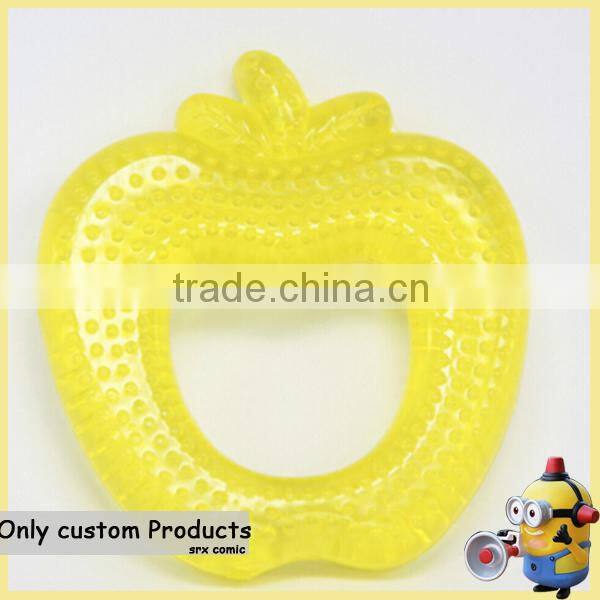 Customized bpa free baby biting silica apple baby teether/ make baby teether rings rattle chewable plastic toys manufacturer