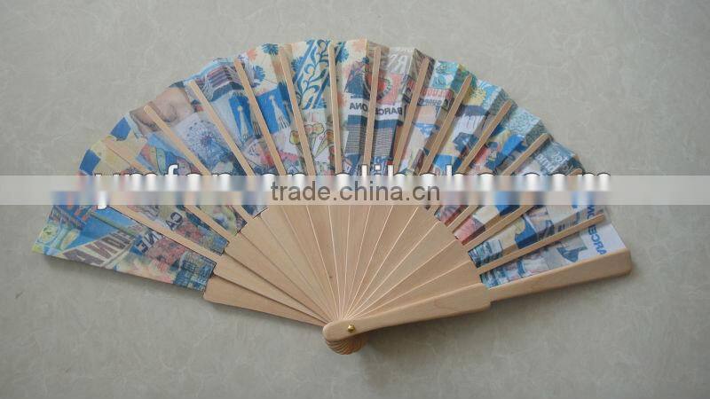 gold color printed advertising wooden spanish fan