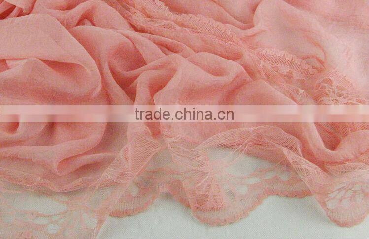 2014 Newest Style Solid Color Silk Chiffon Scarves Lady Girls Lace Edging Scarf Shawl Black Wholesale