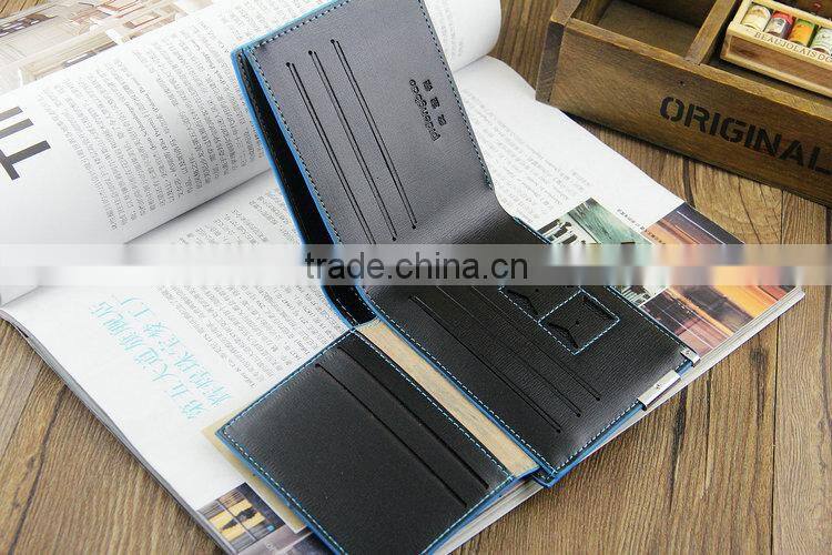 High Quality Brand Blue Edge Best Men's PU Leather Wallet Purse Credit Card Holder Bifold Wallet