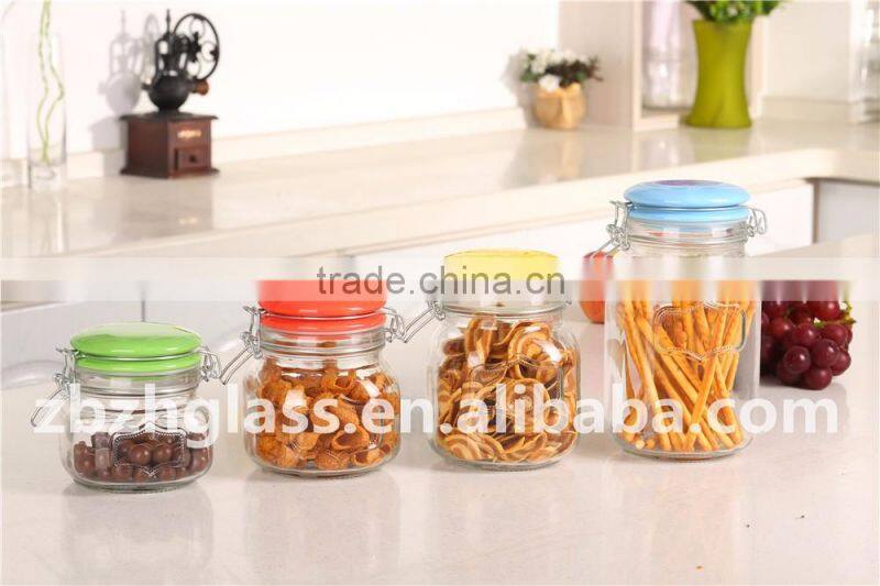 Set of 4 Glass Storage canister Glass Jar with ceramic Clip Airtight lid